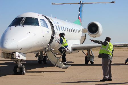 GABORONE, 15 May 2012 - Air Namibia's Embaer regional ERJ 135 jet is seen here after it landed at the Seretse Khama International Airport at the inauguration of the national airline's direct flight to Gaborone on Tuesday. (Photo by: Sawi Hausiku) NAMPA