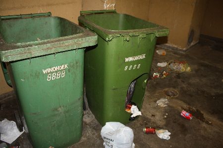 WINDHOEK, 21 March 2014 - The refuse bins where a bin bag containing medical supplies was discovered by members of the public at the Windhoek Central Hospital's doctors' flats on Friday. The bag was confiscated by the Namibian Police Force (NamPol). (Photo by: Anna Salkeus) NAMPA