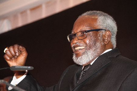 WINDHOEK, 20 November 2014 - Founding President Sam Nujoma speaks during a Swapo fundraising dinner at Safari Hotel. (Photo by: Joseph Nekaya) NAMPA