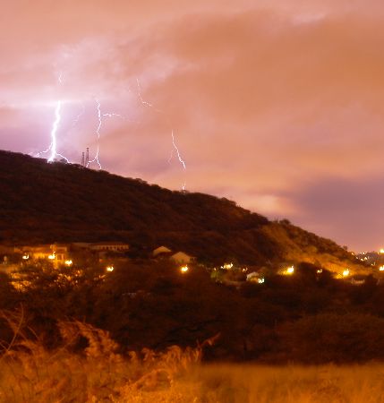 WINDHOEK 27 JANUARY 2015 - Lightning bolts are synonymous with the Namibian rainy season. Although thunderbolts are spectacular for some, it holds danger for electrical installations as seen here on top of this mountain. (Photo by: Francois Lottering) NAMPA