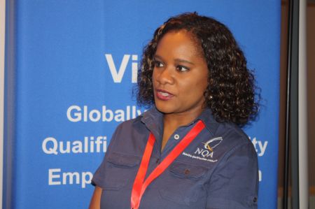 Windhoek, 26 May 2015 - Namibia Qualifications Authority (NQA) Manager for Marketing and Communications Catherine Shipushu photographed during the seventh annual Sanlam Namibia investment career expo on Tuesday. (Photo by Martha Kanime) NAMPA