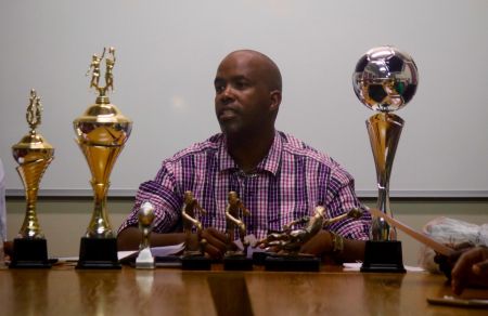 WINDHOEK, 26 October 2015 - Namibian Broadcasting Corporation (NBC) OtjiHerero Radio Sports presenter Rodman Vazemba Katjaimo during the launch of the first ever RVK Sports Management Championship in the capital. (Photo:Hesron Kapanga)