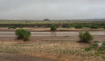 KUNENE, 04 February 2016 - Rivers in flood in NW Kunene at Camp Syncro. Rainfall figures for the past four days recorded at the camp exceeds 150mm with the highest figure of 75mm recorded on 03 February. (Photo Contributed: Camp Syncro)