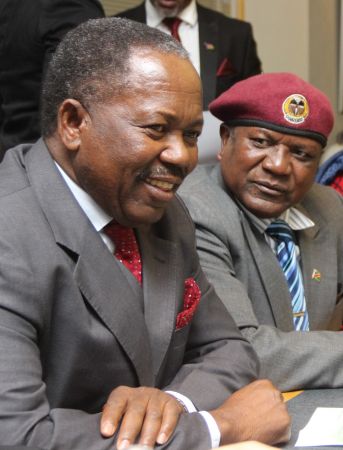 WINDHOEK, 16 May 2016 - Minister for Presidential Affairs Frans Kapofi (left) and Safety and Security Minister Charles namoloh pictured while attending the signing ceremony of sales amd marketing agreement between the Namibian Government and De Beers Group of Companies. (Photo by: Joseph Nekaya) NAMPA