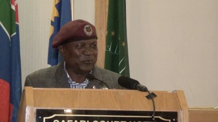 WINDHOEK, 08 July 2016 - Minister of Safety and Security Charles Namoloh speaks during the launch of the Namibian Police Force (NamPol)’s automated biometric identification system. (Photo by: Lydia Pitiri) NAMPA