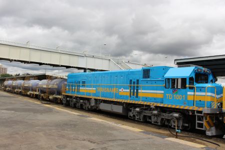 WINDHOEK, 01 March 2017- One of six newly acquired TransNamib locomotives and four of the 90 sulphuric acid tankers launched in the capital on Wednesday. (Photo by: Etuna Shikalepo) NAMPA 