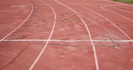 Windhoek, 07 October 2017 - A damaged section of the tartan track at the Independence Stadium. (Photo by: Hesron Kapanga) NAMPA.