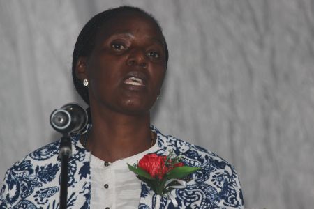 RUNDU, 06 March 2018 - The Acting Director of Education in the Kavango East Region, Christine Shilima speaking during a regional meeting of the Ministry of Education, Arts and Culture. (Photo by: Sawi Hausiku) NAMPA