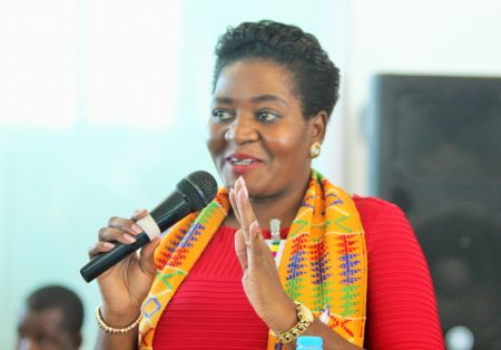 WINDHOEK, 18 April 2018 - Permanent Secretary in the Ministry of Sport, Youth and National Service Emma Kantema-Gaomas speaking at the welcoming of Team Namibia from the Commonwealth Games. (Photo by: Maqonda Ndlovu) NAMPA