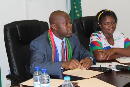 WINDHOEK, 26 APR 2018 - Swapo Party Youth League Secretary, Ephraim Nekongo speaks during a media briefing in the capital on Thursday. (Photo by: Edward Mumbuu Jnr) NAMPA
