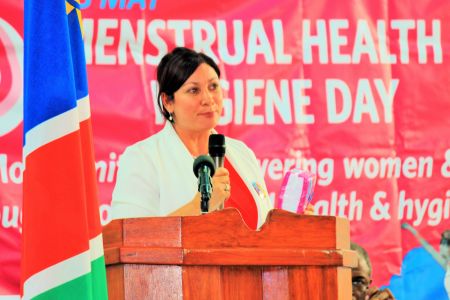 RUNDU, 28 May 2019 - The Executive Director in the Ministry of Education, Arts and Culture, Sanet Steenkamp speaks during the commemoration of Menstrual Hygiene Day in Rundu in the Kavango East Region. (Photo by: Petrus Muronga) NAMPA