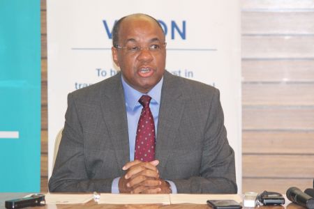 WINDHOEK, 15 July 2019 - Chairperson of the High Level Panel on the Economy, Johannes !Gawaxab pictured at a media conference. (Photo by: Shelleygan Petersen) NAMPA