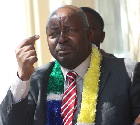 WINDHOEK, 05 September 2019 - Rally for Democracy and Progress (RDP) leader, Mike Kavekotora pictured while addressing a press briefing in the capital. (Photo by: Edward Mumbuu Jr) NAMPA