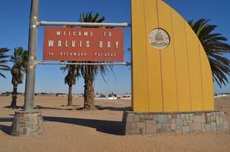 WALVIS BAY - The welcoming sign for the harbour town of Walvis Bay. (Photo by: Lotto Shihepo) NAMPA