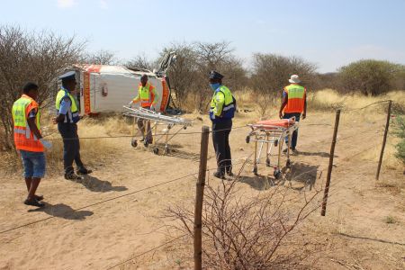 OTJIWARONGO, 31 October 2020 - A B1 road accident scene outside Otjiwarongo where a 54-year-old female ambulance driver from the Onandjokwe State Hospital died instantly after she allegedly lost control over the ambulance she was operating and it rolled several times on Saturday morning. (Photo by: Mulisa Simiyasa) NAMPA 