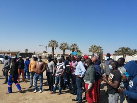 WALVIS BAY, 18 September 2021 - Fishermen who are awaiting to be re-employed after they lost their jobs on the Saga vessel last year. The group say they have been waiting for over a year for the government to come to their aid. (Photo by: Isabel Bento) NAMPA