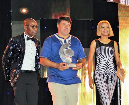 WINDHOEK, 30 October 2021 - (From left) Charles Nyambe, Henk Botha and Beverley Coussement seen during the 2021 Namibia Sports Awards. (Photo by: Maqonda Ndlovu) NAMPA 
