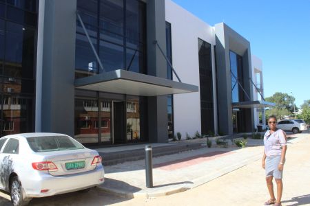 OTJIWARONGO, 05 April 2022 - The Senior Public Relations Officer of the Otjozondjupa Regional Council, Cornelia Shikongo pictured at the newly built three storey building of the regional council. (Photo by: Mulisa Simiyasa) NAMPA