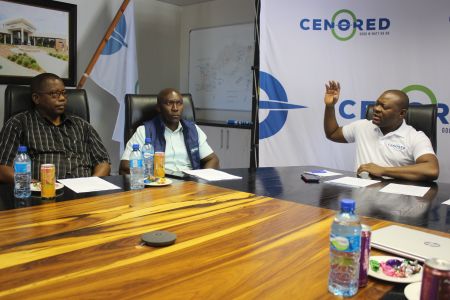 OTJIWARONGO, 21 April 2022 - The Central North Regional Electricity Distributor (Cenored)'s Public Relations Officer, Charlie Matengu (R) speaks at a media briefing Thursday morning in connection with the two day power outage for the residents of Kombat, Otavi and nearby farms. (Photo by: Mulisa Simiyasa) NAMPA 
