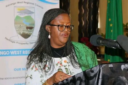 RUNDU, 10 June 2022 - Governor of the Kavango West Region, Sirkka Ausiku delivering the State Of the Region Address. (Photo: Contributed) 