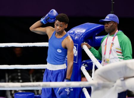 BIRMINGHAM, 01 August 2022 – Namibia’s featherweight (54-57 kilogram) boxer, Tryagain Morning Ndevelo, is pictured at the NEC Centre during the 2022 Birmingham Commonwealth Games. (Photo by: Hesron Kapanga) NAMPA