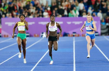 BIRMINGHAM, 06 August 2022 - Namibian sprinter Christine Mboma (centre) during the final of the women’s 200m event of the Birmingham 2022 Commonwealth Games at Alexander Stadium. (Photo by: Hesron Kapanga) NAMPA