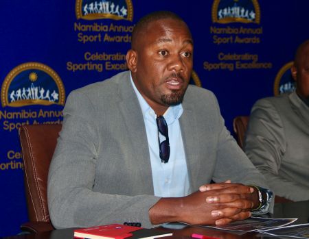 WINDHOEK, 17 August 2022 - Nelson Ashipala, Manager for Corporate Communications, Social Media, and MICE at the Namibia Wildlife Resorts pictured during the announcement of the 2022 MTC Namibia Sports Awards. (Photo by: Hesron Kapanga) NAMPA