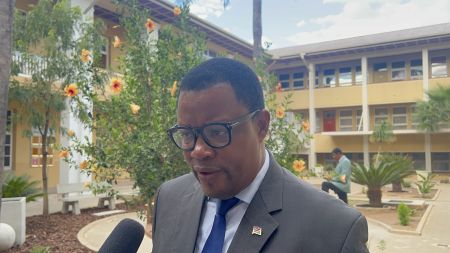 WINDHOEK, 22 February 2023 - Member of Parliament and President of the Popular Democratic Movement party McHenry Venaani, in an interview with Nampa immediately after the tabling of the Financial year 2023/24 budget by Finance Minister Iipumbu Shimii on Wednesday. (Photo by: Prime-Rose Harases) NAMPA