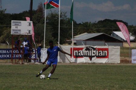 OTJIWARONGO, 10 April 2023 - The Kavango West Region's football team on Monday afternoon was crowned the champions for the 2023 The Namibian Newspaper Cup tournament at Otjiwarongo in the Otjozondjupa Region where they defeated the host - Otjozondjupa by 2 goals to nil in the finals at the Paresis Sports Stadium at the town. (Photo by: Mulisa Simiyasa) NAMPA