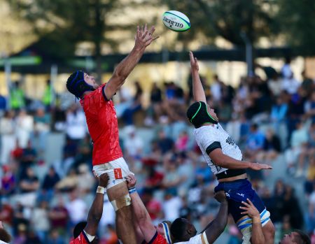WINDHOEK, 26 August 2023 - Namibia’s senior national rugby team in action against the Blue Bulls of South Africa at the Windhoek High School sports grounds during their last home game before heading to the 2023 Rugby World Cup in France. (Photo by: Hesron Kapanga) NAMPA 