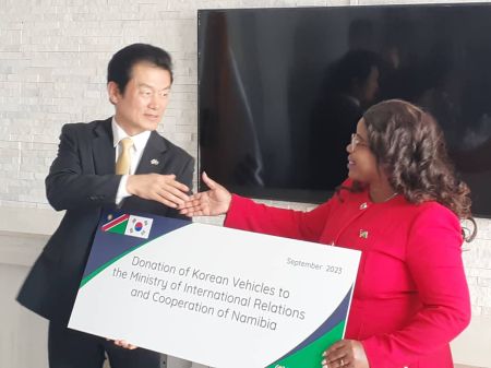 WINDHOEK, 04 September 2023 - Deputy Minister of International Relations and Cooperation, Jenelly Matundu with Korean Ambassador Choi Kwang-jin. (Photo by: Andreas Thomas) NAMPA 
