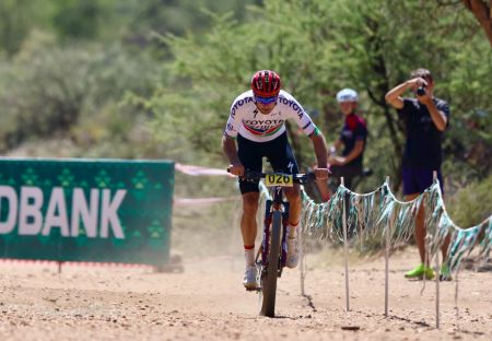 WINDHOEK, 20 April 2024 - Alex Miller in action during the Nedbank Namibia Rock and Rut Cross Country (XC1) held at the IJG Trails in Kleine Kuppe. (Photo by: Hesron Kapanga) NAMPA 