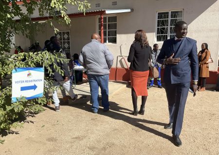 OTJIWARONGO, 03 June 2024 - The Governor of the Otjozondjupa Region, James Uerikua joins the queue for the general voter registration on Monday morning at Otjiwarongo. (Photo by: Mulisa Simiyasa) NAMPA 