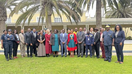 SWAKOPMUND, 06 August 2024 - Erongo Governor Neville Andre Itope and Anti-Corruption Commission Deputy Director General Erna van der Merwe photographed with different stakeholders in the region who attended thE ACC stakeholders’ forum which took place at Swakopmund. The forum which was held in collaboration with the governor’s office, aimed to discuss and review the progress of the (NACSAP) 2021-2025 in the region. (Photo by: Isabel Bento) NAMPA