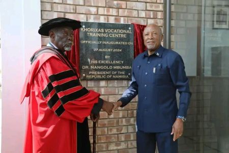 KHORIXAS, 07 August 2024 - The Khorixas VTC was officially inaugurated on Wednesday by President Nangolo Mbumba and Dr Justus &#448;Uruhe &#449;Garoëb, Gaob (king) of the &#450;N&#363;khoe &#449;Aes (Damara Nation). (Photo: Contributed)