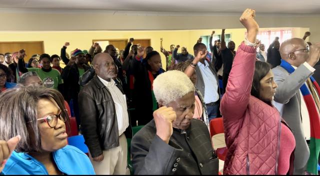 SWAKOPMUND, 16 August 2024 - Swapo Party leaders who attended the address by Vice President and presidential candidate Netumbo Nandi-Ndaitwah in the Erongo Region on Friday. The meeting was aimed at discussing the party’s preparations for the presidential and parliamentary elections scheduled for November this year. (Photo by: Isabel Bento) NAMPA