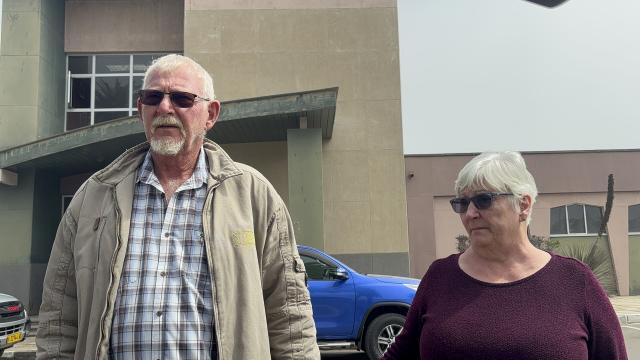 SWAKOPMUND, 20 August 2024 - Jan Carlo Horn and his wife Susan Horn, the parents of Jan Carlo Horn Junior who died in the car accident that occurred between Swakopmund and Henties Bay in 2015 in which Jandre Dippenaar was convicted. The Horns attended the commencement of the pre-sentencing hearing in the Dippenaar case. (Photo by: Isabel Bento) NAMPA