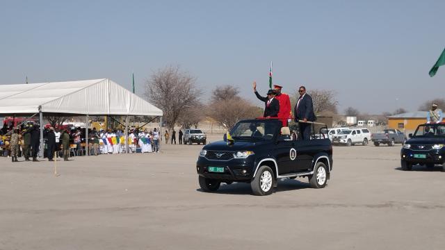 OMUTHIYA, 26 August 2024 - President Nangolo Mbumba arriving at the commemoration of Heroes Day. (Photo by: Andreas Thomas) NAMPA