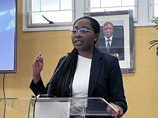 ONGWEDIVA, 28 August 2024 - Minister of Information and Communication Technology, EmmaTheofelus speaking during the unveiling of Nampa's virtual newsroom on Wednesday. (Photo by: Maria David) NAMPA