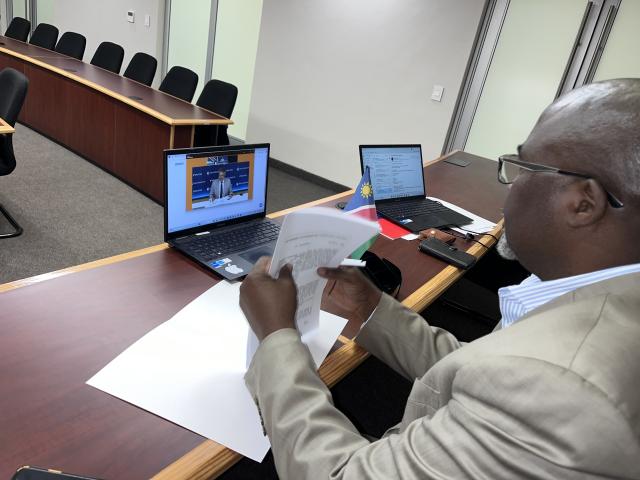 WINDHOEK, 24 September 2024 - The Namibia Press Agency (Nampa) and Russian State-owned news agency Sputnik News inked a Memorandum of Understanding (MoU) on Monday, intending to increase news and information cooperation between the two countries. Pictured here is Nampa CEO Linus Chata while signing the agreement. (Photo by: Chelva Wells) NAMPA 