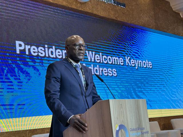 WINDHOEK, 04 September 2024 - Minister of Mines and Energy, Tom Alweendo speaking at the Global African Hydrogen Summit in the capital. (Photo by: Chelva Wells) NAMPA