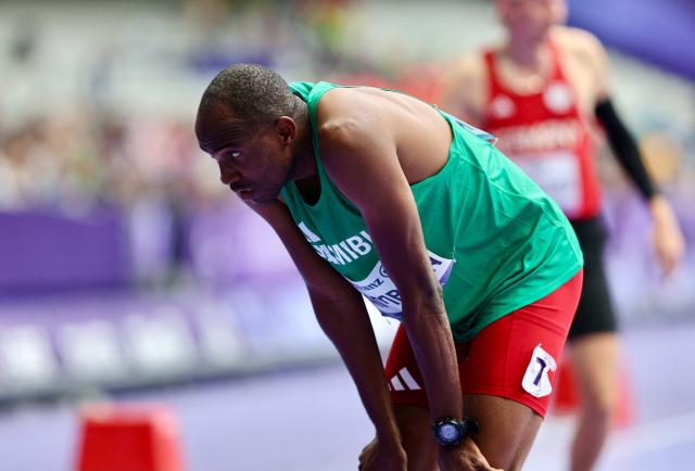 PARIS, 05 September 2024 – Sprinter Johannes Nambala catches his breath after completing the final of the men’s T13 400-meter race at a rainy Stade de France during the Paris 2024 Paralympic Games. (Photo by: Hesron Kapanga) NAMPA