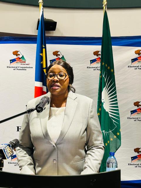 SWAKOPMUND, 05 September 2024 - Chairperson of the Electoral Commission of Namibia, Elsie Nghikembua, speaking at the official opening of the training workshop of Regional Electoral Officers and Returning Officers at Swakopmund on Thursday. The workshop aims to provide the 13 REOs and 121 ROs with the necessary knowledge and skills to efficiently and effectively manage the electoral process and ensure delivery of credible elections in compliance with statutory frameworks. (Photo by: Isabel Bento) NAMPA