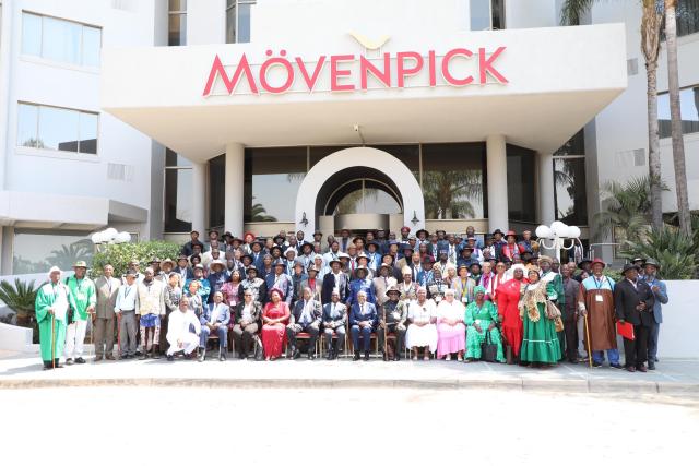 WINDHOEK, 09 September 2024 - President Nangolo Mbumba pictured with the representatives of 53 traditional authorities during the opening of the 25th annual meeting of the Council of Traditional Leaders in Namibia. (Photo: Contributed)