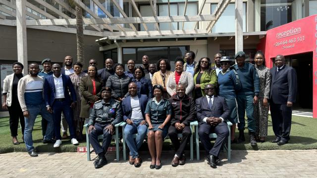 SWAKOPMUND, 20 September 2024 - Stakeholders in the safety and security cluster who attended a workshop at Swakopmund focused on the finalisation of the NDP6 Chapter write-up specifically in the area of Peace, Security and the Rule of Law. The workshop was attended by members of the Namibian Defence Force (NDF), Police and Correctional Service among others. (Photo by: Isabel Bento) NAMPA