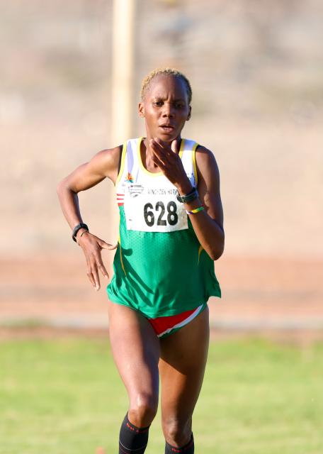 KARIBIB, 21 September 2024 - Lavinia Haitope of the Namibian Police Force in action during the 10th edition of the QRK Navachab half-marathon in the town of Karibib. (Photo by: Hesron Kapanga) NAMPA
