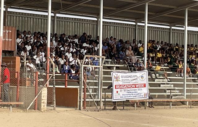 OTJIWARONGO, 23 September 2024 - Learners from the Otjiwarongo district pictured at the readathon week event at the Mokati Sports Stadium on Monday. (Photo by: Mulisa Simiyasa) NAMPA  