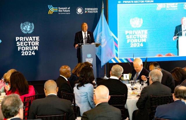 NEW YORK, 23 September 2024 - President Nangolo Mbumba speaking at the Pact of the Future Summit at the United Nations General Assembly (Photo: Namibian Presidency) NAMPA 