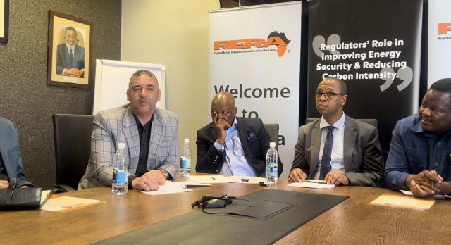 WINDHOEK, 02 OCT (NAMPA)- From Left Francois Robinson, outgoing RERA Chairperson Motlatsi Ramafole, RERA Chairperspn Skhumbuzo Tsabedze and ECB CEO Robert Kahimise. (Photo by: Eba Kandovazu)