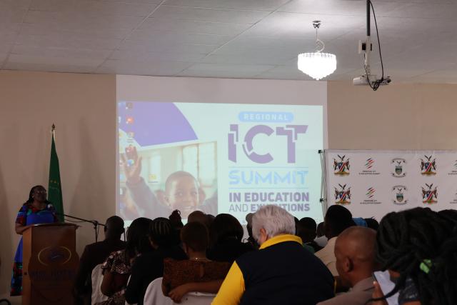 OTJIWARONGO, 08 October 2024 - The Deputy Minister of Education, Arts and Culture Faustina Caley speaks at the Information and Communication Technology (ICT) summit in the Otjozondjupa Region on Tuesday at Otjiwarongo. The education regional ICT summit is expected to end on Friday. (Photo by: Mulisa Simiyasa) NAMPA